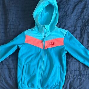 Jack Wolfskin Kids Turquoise Zip Hoodie with Coral Accent